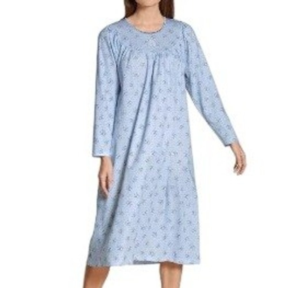 Calida of Switzerland Soft Blue Floral Cotton Nightgown Embroidered Size XS